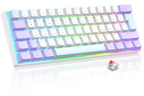 LexonElec Magic-Refiner MK21 PRO 60% UK layout Mechanical Gaming Keyboard | RGB Backlit, Mini 62 Keys Gaming Keyboard with Detachable Cable, PBT Key Caps, Hot swap, Wired Keyboards (Purple White Blue)