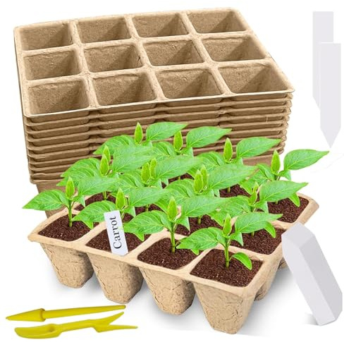 Vassoi per la Germinazione dei Semi, 10 Pezzi Semenzaio Germinazione, Vasetti Biodegradabili per Semina, Vasi da Coltivazione, Semenzaio da Torba con Etichette per Piante e Strumento di Semina