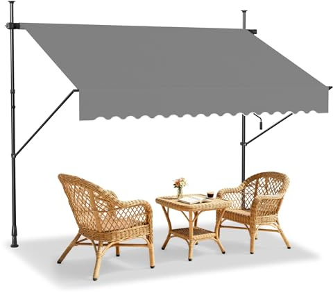 FIVMEN Klemmmarkise 400 cm Breit Balkon Markise Ohne Bohren Balkonmarkise mit Handkurbel Höhenverstellbar Sonnenschutz Wetterfest, 400x120 cm Hellgrau