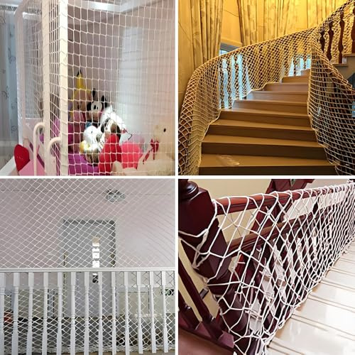 SKIKHN 3 x 1.5m Balkon Katzennetz,Sicherheitsnetz für Kinder,Schutznetz Rausfallschutz,3cm Mesh,Treppen Schutznetz,Geländerschutz,Baby Netze,Wand Dekoratives Zaunnetz,Starke Zähigkeit,Weiß