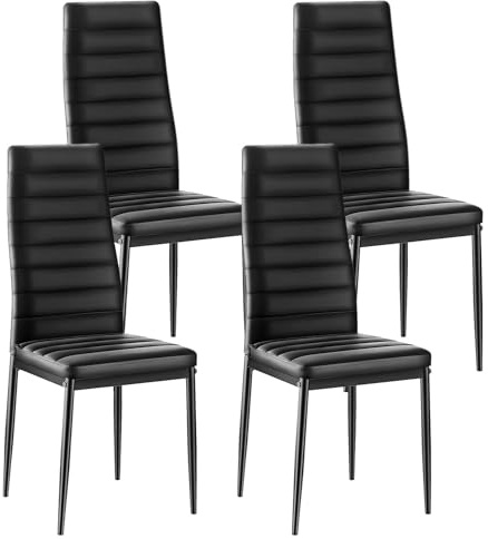 DARDVORLAG Esszimmerstuhl 4er Set,Küchenstuhl,Ergonomische Gepolsterte Stühle mit Hoher Rückenlehne Ohne Armlehnen für Küche Esszimmer,Metallgestell aus Stahl,Schwarz