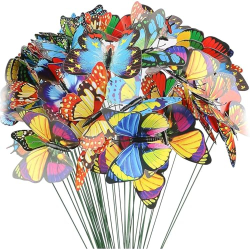 ToqoGeri 25 Pcs 9cm Colorful Garden Butterflies Patio Ornaments on Sticks, butterfly garden for Plant Decoration, Outdoor Yard, Garden Decor