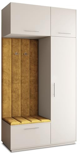 Masseno Flugarderoben Set Rema, Kleiderschrank-Set mit Sitzbank, Garderobenschrank Flur mit 5 Regalböden, Kaschmir