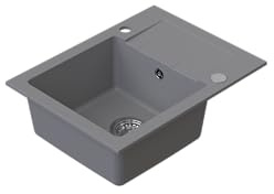 HOMEVELLO Spülbecken MIXA Einbecken Granitspüle 58x44x19,8cm Grau, Hochwertige Küchenspüle mit Siphon, Abtropffläche, Pflegeleicht, Kratzfest, Moderne Design, Perfekt für jede Küche