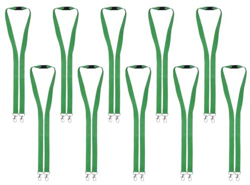 Karteo Schlüsselband mit 2 Karabinerhaken grün [10 Stück] Schlüsselbänder mit zwei Karabiner Haken und Sicherheitsverschluss