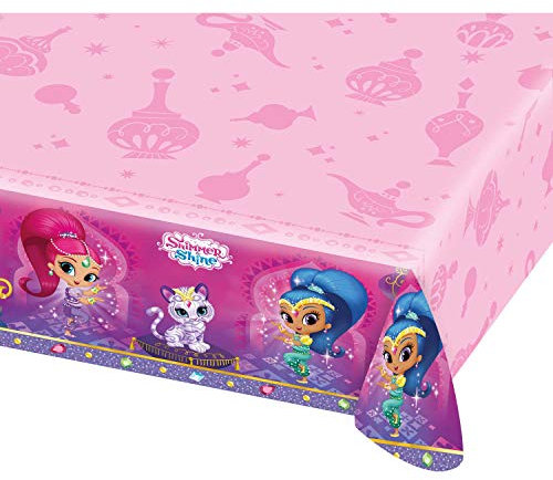 Amscan 9902156 - Tischdecke Shimmer & Shine, 1 Stück, Größe 120 x 180 cm, Kunststoff, Genies, Zauberei, Leah, Geburtstag, Kinderparty, Mottoparty