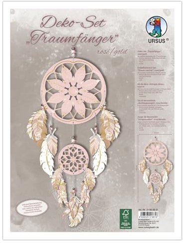 Ursus 21560001F - Deko Set Traumfänger Rosé/Gold, Set enthält Material für 2 Traumfänger, beidseitig bedruckt, diverse Stanzteile, Perlen, Kordel