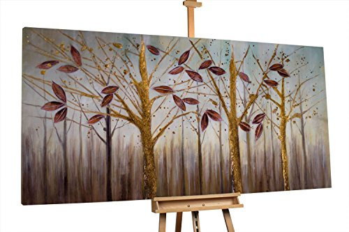 KunstLoft® XXL Gemälde 'Stagnation' 200x100cm | original handgemalte Bilder | Wald Bäume Blätter Rot Braun | Leinwand-Bild Ölgemälde einteilig groß | Modernes Kunst Ölbild