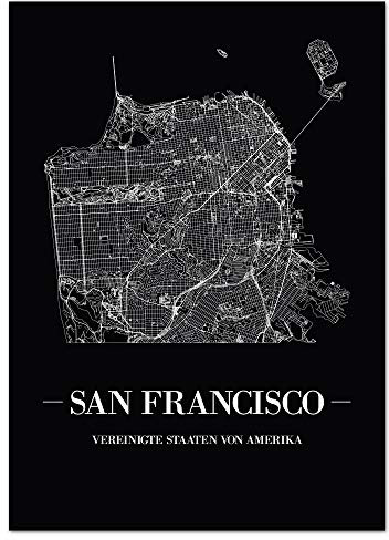 JUNIWORDS Stadtposter - Wähle Deine Stadt - San Francisco - 21 x 30 cm Poster - Schrift A - Schwarz
