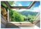 Forwall - Vlies Fototapete Fenster Aussicht Wandilussion Optik 152x104 cm - Fototapeten - Tapeten - für Wohnzimmer Schlafzimmer - Vliestapete Wandtapete Tapete 3D Effekt- inkl. Kleister