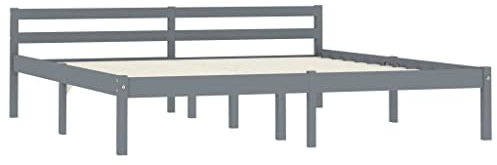 vidaXL Kiefernholz Massiv Bettgestell Holzbett Doppelbett Futonbett Massivholz Bett Bettrahmen Lattenrost Schlafzimmerbett 180x200cm Grau