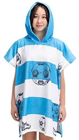 HOMELEVEL Kinder und Baby Badeponcho - Poncho Handtuch für Strand Schwimmbad - Surfponcho mit Kapuze - Bademantel für Babys Jungen und Mädchen - Fußball Print