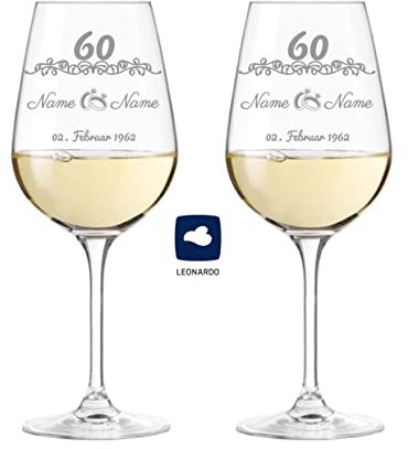 KS Laserdesign Leonardo Weingläser '' Diamantene Hochzeit '' im Set mit persönlicher Gravur - Wunschname und Datum wählbar, Hochzeit, 60. Jubiläum der Ehe, Geschenke für Frauen & Männer