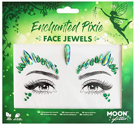 Moon Glitter Gesichtsschmuck – Festival-Edelsteine für Gesicht, Körper, Kristall-Make-up-Augen-Glitzer-Aufkleber, temporäre Tattoo-Juwelen (Verzauberte Pixie)