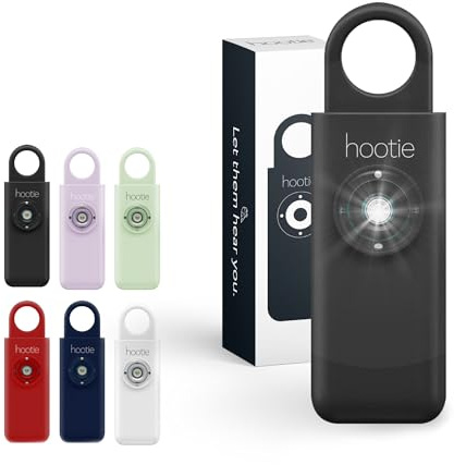 Hootie Personal Keychain Alarm - Hand Held Safety Siren for Self Defense and Emergency, Loud Pocket and Key-Chain-Safe Sound Device with Panic Strobe Light, Black