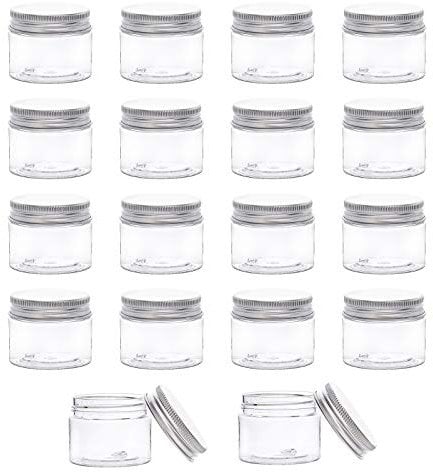 BENECREAT Paquete de 18 recipientes de almacenamiento de plástico PET transparente de 40 ml con tapas de rosca de aluminio para cosméticos de viaje, cuidado corporal, manualidades, cuentas