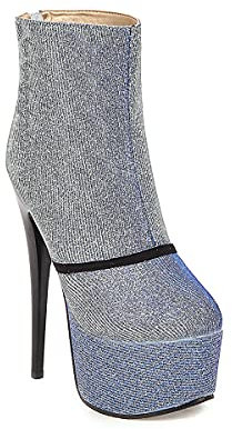 T66-12 - Stivale a spillo con cerniera e tacco alto da 16 cm, con cavolo da 5,5 cm, Blu, 43 EU