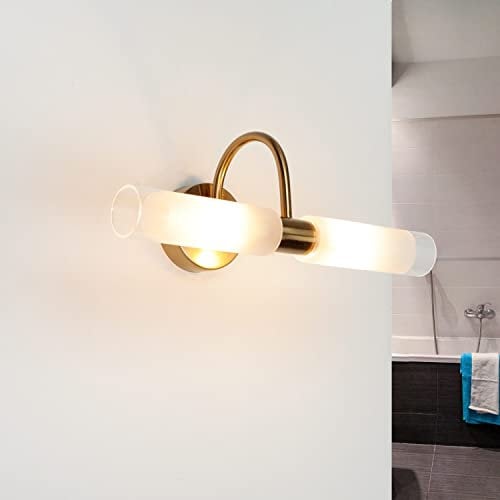 Licht-Erlebnisse Spiegelleuchte Wand Metall Glas in Messing 2xG9 B:32cm Badezimmer Bilderleuchte Wandlampe Wandleuchte Bad IP20