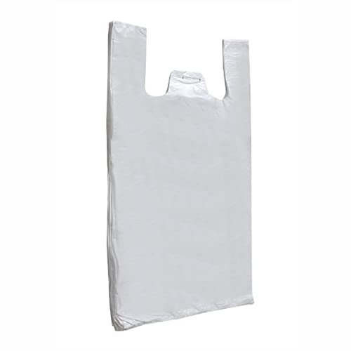 Sterling bargains 100 x Extra Large 100% Recycled 12 x 18 x 24 Carrier Bags / 24 Micron/Plastic Strong Heavy Duty Jumbo Vest Eco Friendly 12x18x24 inch (White)