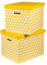 Cardboard Storage Boxes with Lid, Decorative Wardrobe, Closet, Home & Office Organiser with Handle, Flat-Packed, Stackable File Box, Gift for Adults & Kids, Set of 2, XLarge - Mustard White Dots