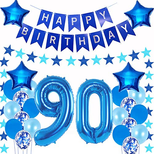 Luftballons 90. geburtstag mann deko blau,Geburtstagsdeko 90 jahre mann,Folienballon 90 Geburtstag Dekoration männer,deko 90. Geburtstag Deko blau,geburtstags banner 90 deko