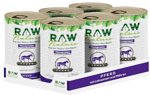 RAW Nature - Pferd Pur 6x400g - Mit Leinsamen - Nassfutter für Hunde - Hoher Fleischanteil - Monoprotein - Alleinfuttermittel - Getreidefreies Hundefutter (6er Pack)
