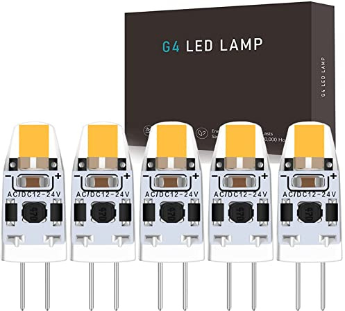 Hsientpe G4 LED Dimmbare Lampen, 2W 4500K Naturweiß, Ersatz für 20W Halogenlampen, 200LM, 12V-24V AC/DC, Kein Flackern, 5er Set