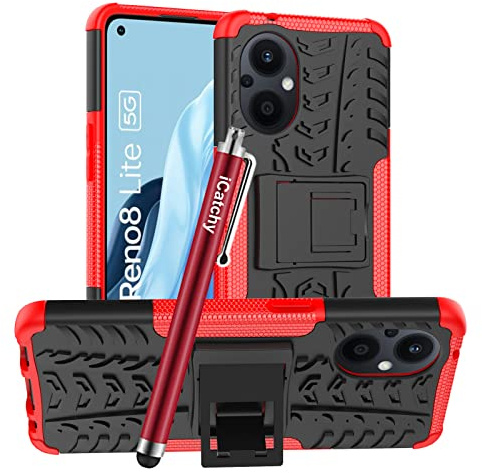 iCatchy for Oppo Reno 8 Lite 5G Case, Heavy Duty Hard Tough Dual Layer Hybrid Shockproof Cover compatible For Oppo Reno 8 Lite 5G Phone Case (Red)