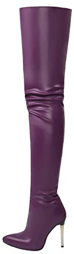 Stivali Alti alla Coscia da Donna, Scarpe con Tacco in Pelle a Spillo, Sopra Il Ginocchio, Viola, 40 EU