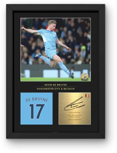 Kevin De Bruyne Gerahmtes Foto im A4-Format – Reproduzierte digitale Unterschrift – Geschenk für Manchester City Fans