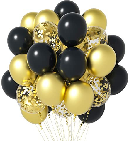 70pcs Schwarz und Gold Konfetti Luftballons, Wiletasz 30cm Metallic Gold Schwarz Latex Ballons Party Ballons Helium Ballons für Baby Dusche, Geburtstag, Graduierung, Jahrestag Dekoration