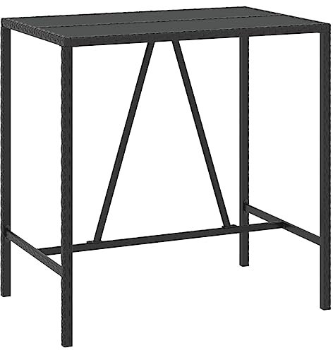 vidaXL Bartisch, Stehtisch mit Glasplatte, Bistrotisch Stahlrahmen, Tresentisch Partytisch Gartentisch, Schwarz 110x70x110cm Poly Rattan