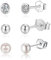 Candyfancy Ohrringe Set für Mehrere Ohrlöcher - Silber 925 3er Set für Damen Mädchen - Winzige Klein Mini 3mm Echte Weiß Süßwasser-Zuchtperlen - Runde Kugel Zirkonia Ohrstecker