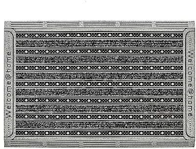 Home2Fashion PUR | GridClean XL TPE-VC 100% Nachhaltig Fussmatte mit Textileinlage, Relief-Türmatte, Fußabtreter, Anthrazit-Metallic Oberfläche, Welcome@Home-Detail, Größe 65 x 43 cm, 284748