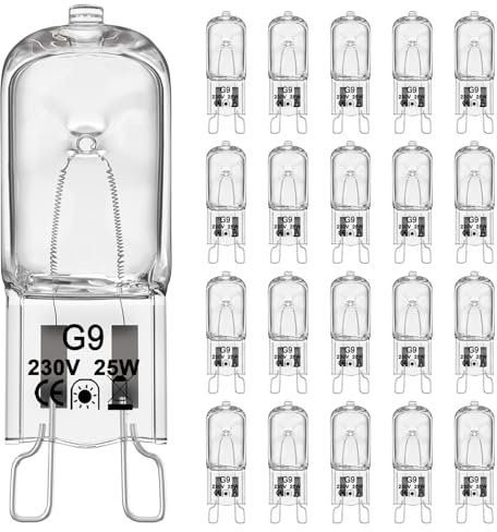 VIIVUU G9 Halogenlampen 25W, 230V Warmweiß Dimmbar 2800K Kein Halogen Kapselglühlampen,260LM Kein Flimmern Leuchtmittel Backofenlampe 25w 300 ℃ Backofen Glühbirne fur Dunstabzugshaube 20er pack