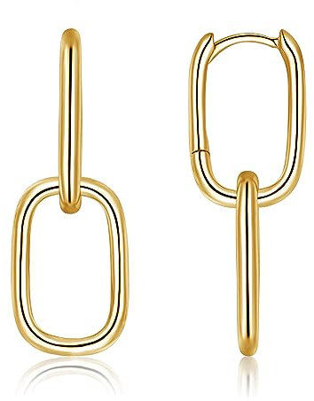 Deyanse Ohrringe Silber 925 Creolen, 925 Sterling Silber Ohrringe Hängend für Damen Mädchen, 10mm Hypoallergen Double Ovale Hoop Ohrringe, Minimalistische Geometrische U Shaped Kreolen Ohrringe Gold