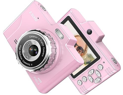 Andoer Cámara de Fotos, 1080P 48MP Cámara Digital Compacta Recargable 2.8 Pulgadas Camara de Fotos Digital con Zoom 8X Camara Digitales Compacta para Principiantes, Niño, Adulto(Rosa)
