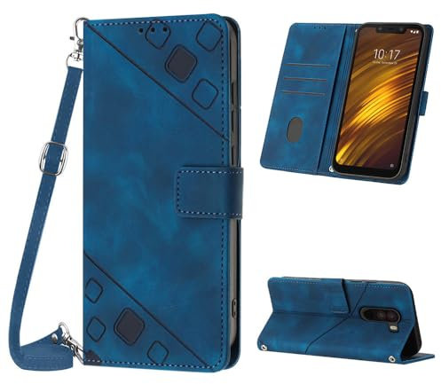 Mo-Beauty Custodia per Xiaomi Pocophone F1, PU Pelle Portafoglio Flip Custodia a tracolla [Supporto] [Scomparto per carte] [Chiusura Magnetica] Cover per Xiaomi Pocophone F1 - Blu