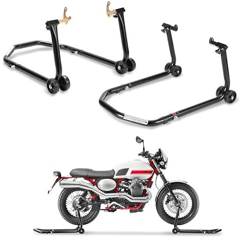 Ansobea Motorradständer Set, Motorradständer Vorne&Motorradständer Hinten,Motorradheber aus Stahl,Motorrad Aufbockständer mit Doppelrollen,Motorrad Ständer Hohe Stabilität(Schwarz)