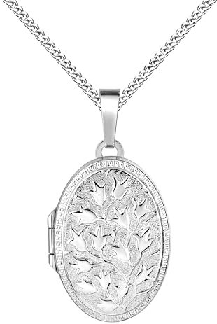 JEVELION Silbermedaillon Medaillon Silber 925 ovaler Amulett Anhänger für 2 Bilder zum Öffnen für Damen Silberamulett und Schmuck-Etui Mit Kette - Kettenlänge 45 cm.