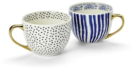 teemando® Becher Corina New Bone China mit Goldhenkel 2-fach sortiert, 0,35 l H 8,2 cm, Ø 10 cm