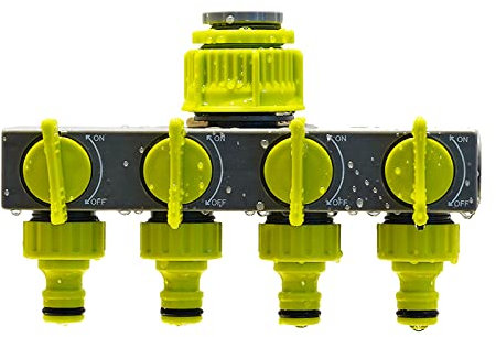 Tidyard Répartiteur 4 voies - Pour tuyau de jardin - Inverseur de robinet avec 4 interrupteurs individuels marche/arrêt - Pour arrosage du jardin, lavage, animaux domestiques