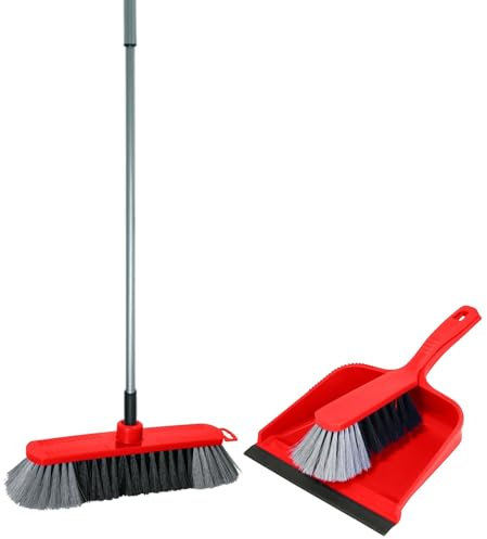Novaliv Saalbesen 30 cm FEINE KUNSTBORSTEN & Kehrgarnitur Feger und Kehrblech Kunststoff Zimmerbesen mit Stiel Teleskopstiel 130 cm Saalbesen mit Gewinde Kehrfeger Kehrbesen Handfeger Kehrschaufel