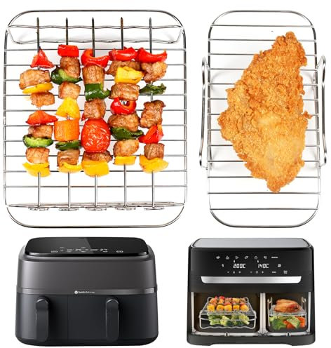 BYKITCHEN Air Fryer Racks for Tefal Easy Fryer 5.2L/3.1L & Tower T17099 Vortx 5.2L /3.3L Dual Drawer, Air Fryer Grill Accessories Aslo Compatible with Lakeland/Salter Different 2 Size Basket Airfryer