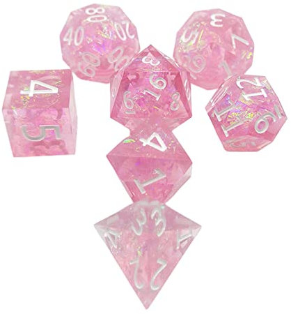 Harilla Set di Dadi Poliedrici a 7 Facce per Giochi di Strategia e Divertimento, Rosa