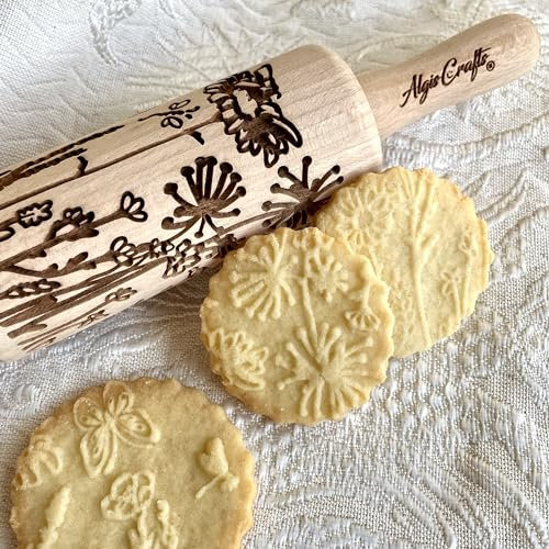 Nudelholz WIESE für Kinder. Gravierte Teigroller für hausgemachtes Gebäck. Teigrolle für DIY Küche, Teig & Plätzchen. Gravierte Nudelholz mit Muster von Algis Crafts