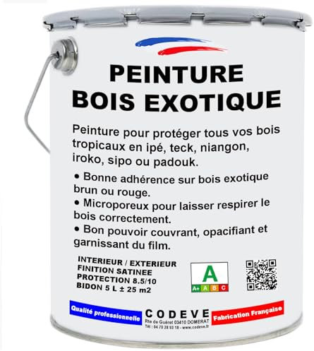 Peinture Bois Exotique - Codeve Bois/RAL 6002 - Vert feuillage - 5L - Intérieur/extérieur - Pour La Protection De Votre Bois Tropical En Ipé, Teck, Iroko, Sipo.