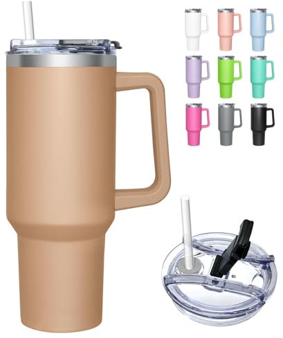 HNCY Thermobecher mit 2-in-1-Deckel 1180ML, Kaffeebecher to go Thermo, Trinkbecher mit Deckel und Strohhalm, Edelstahl Isolierbecher mit Griff, Tumbler Cup für Kalte Heiße Getränke Thermo Becher