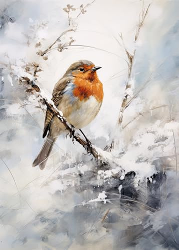 Winter Forest Red Robin Greeting Card - Large A5
