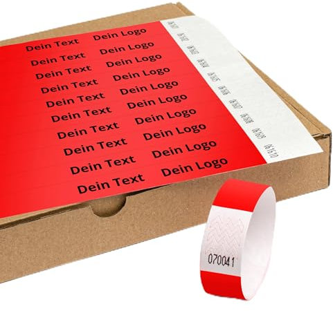 Einlassbänder aus Tyvek Individuell Schwarzer Bedruckte 19 x 255 mm mit Personalisierten Text/Logo - 1000 Stück Party Eintrittsbänder - Selbstklebend und Wasserdicht Festival Armbänder